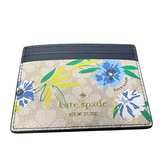 NWT Kate Spade Small Slim Card Holder Wallet Blazer Blue Spade Flower Print - Picture 2 of 7